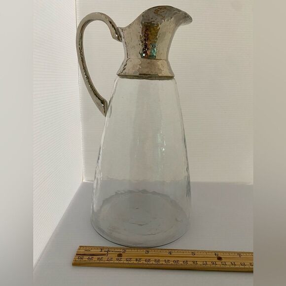 Hammered Glass Jug With Hammered Silver Spout And Handle 42oz - Picture 10 of 13
